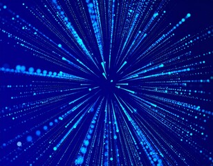 Radiant burst of luminous blue particles in an abstract cosmic arrangement