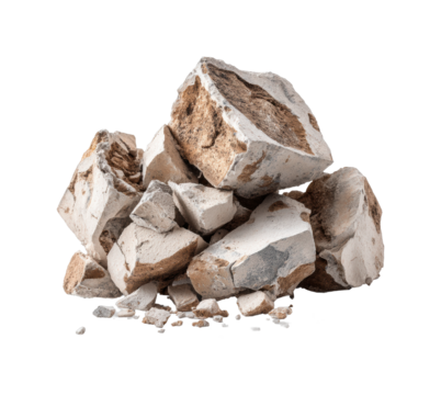 Construction materials breakdown urban rock pile view fragmentation isolated on transparent background, png
