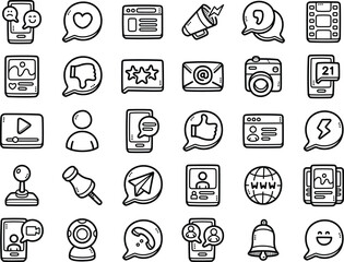 Social media hand-drawn doodle art illustrations and elements - such as announcement, email, reminder and messaging app.