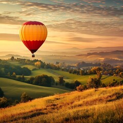 landscape hot air balloon flying over a scenic A
