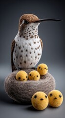 Obraz premium Hummingbird with nest of fluffy chicks