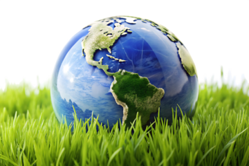 Concept Save the world save environment The world is in the grass of the green isolated on white background ,PNG.AI Generated.