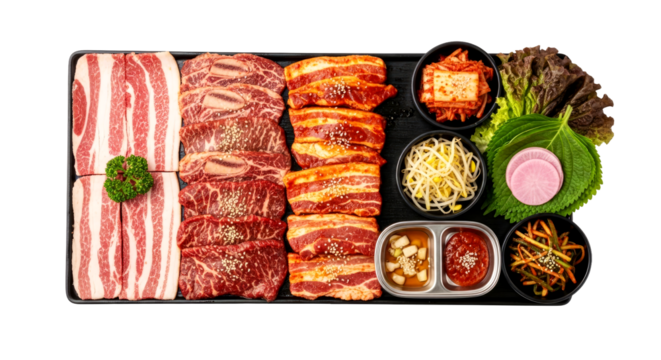 transparent background bbq meat platter isolated korean grill cuts for design
