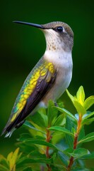Hummingbird perched on a leafy branch