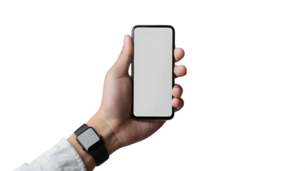 Man holding modern smartphone showcasing blank screen for creative app promotion or digital content display.