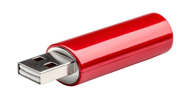 Sleek metallic red USB flash drive ready for data transfer and modern digital storage solutions