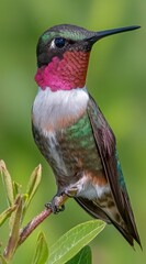 Fototapeta premium A ruby throated hummingbird portrait