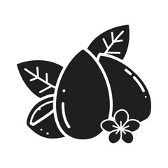 Almond with leaves and flower isolated on white background in simple vector style for decoration