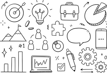 Business doodle icon set. Vector illustration