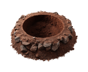 Excavation event circular soil pit site natural environment isolated on transparent background, png