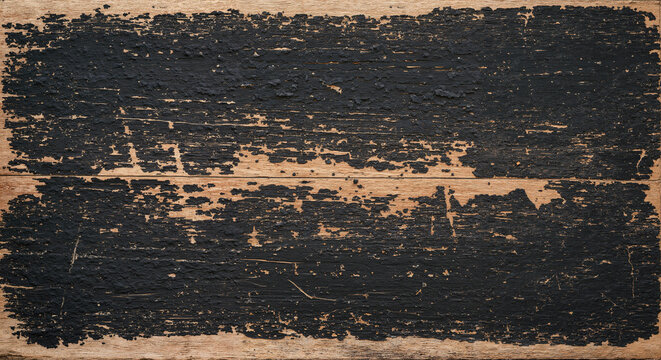 Black wooden surface with scratches and distressed texture  