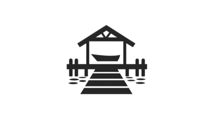 Flat black icon of boat dock or pier, isolated on white