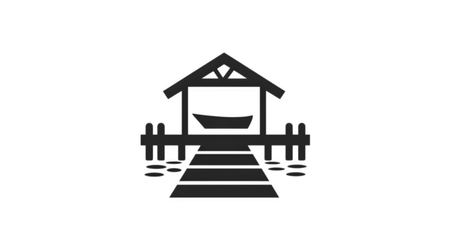 Flat black icon of boat dock or pier, isolated on white