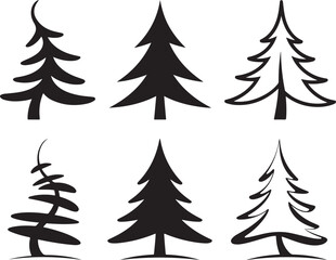 Obraz premiumA set of six stylized Christmas tree icons in various shapes and designs.