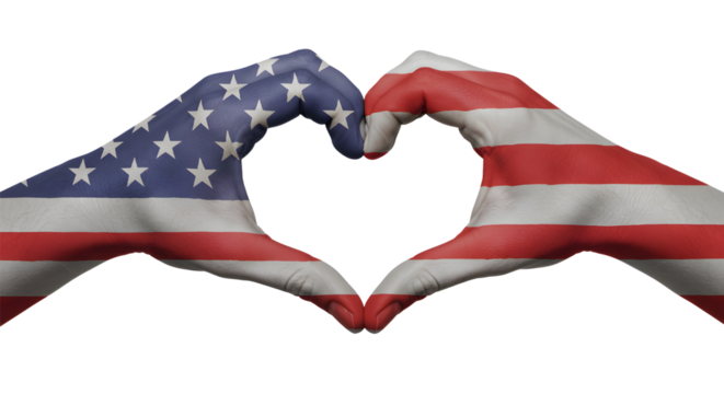USA Flag Heart Hands Isolated on Transparent Background - Powered by Adobe