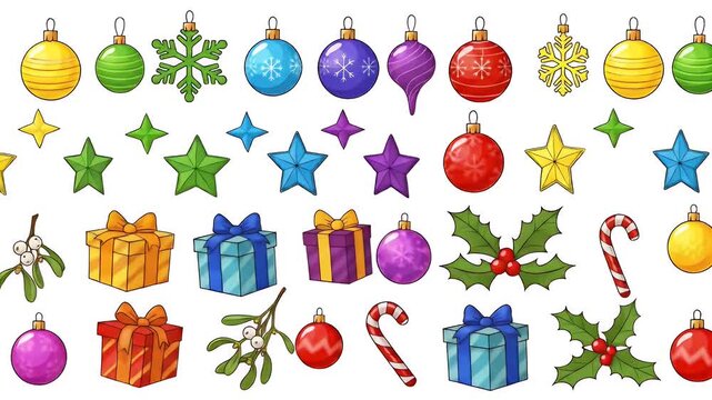 Merry Christmas! Colorful Festive Collection of Ornaments, Gifts, and Holiday Symbols
