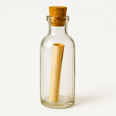 Fototapeta premium Message in a Bottle Isolated Object - Glass Cork & Note Secrecy