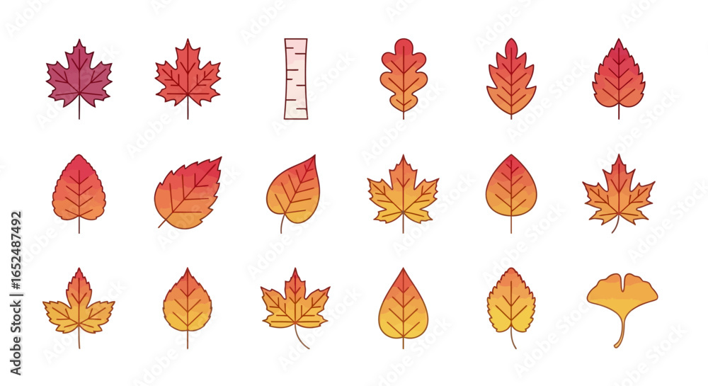 Poster vector icons set of colorful autumn leaves icon set with warm gradient fills and line art. vector il
