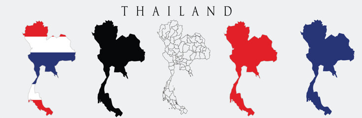 thailand maps in different styloes, map in colours and propotion.