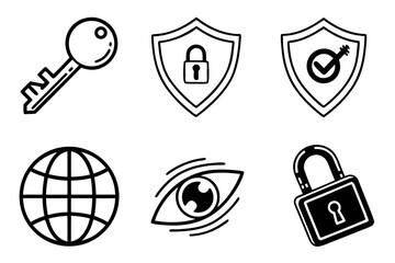 Security icons set isolated on white background for digital safety concept