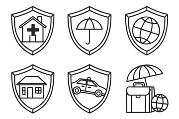 Insurance icons isolated on white background representing various types of coverage