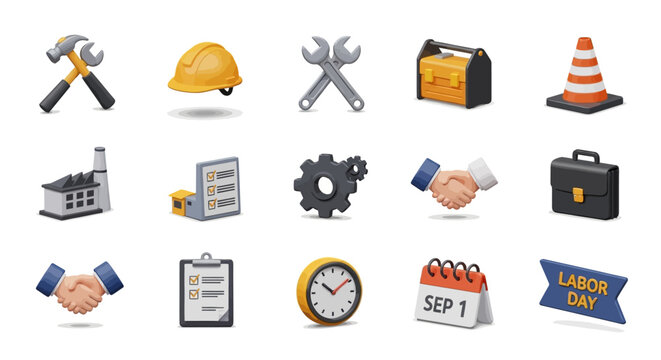 Vector Icons Set of Comprehensive 3D Icon Set for Labor Day Industry and Business. Vector Illustrations. EPS Editable - Powered by Adobe