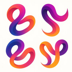 Obraz premium Abstract colorful ribbon shapes with smooth pink orange blue purple gradient flowing design on white background