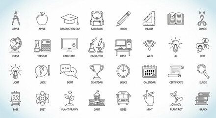 Diverse educational icons representing learning tools and academic concepts design