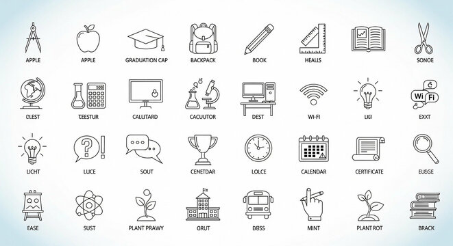 Diverse educational icons representing learning tools and academic concepts design