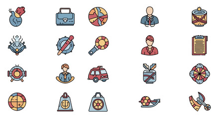 Obraz premium Vector Icons Set of Diverse French Culture and History Icon Set in Colorful Line Art Style. Vector Illustrations. EPS Editable