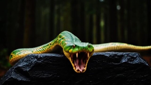 green angry snake attacking 