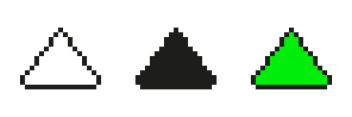 Fototapeta premium Pixel Art Triangle Icon Set. Geometric Symbols In Pixelated Style. Includes White, Black, And Green Variations. Isolated Vector Illustration