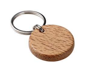 Wooden keychain product minimalist focused isolated on transparent background, png
