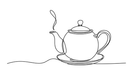 One line drawing of teapot minimalist continuous line art vector illustration