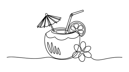 Obraz premium Tropical cocktail continuous line drawing vector illustration