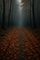 Obraz premium Lonely Path in Foggy Autumn Forest