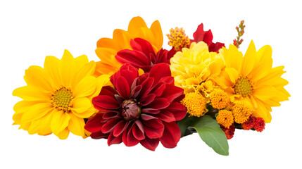 Vibrant flower bouquet arrangement in full bloom, perfect for elegant design projects and spring themes isolated on white background