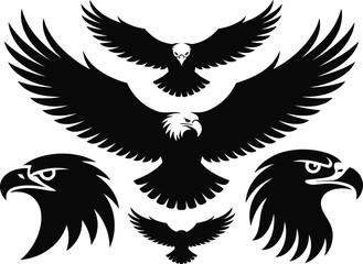 Collection of majestic eagle silhouettes featuring full body and head profiles