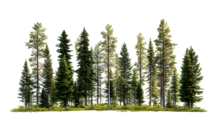 Majestic evergreen forest with vibrant green and golden light, perfect for nature themes isolated on white background