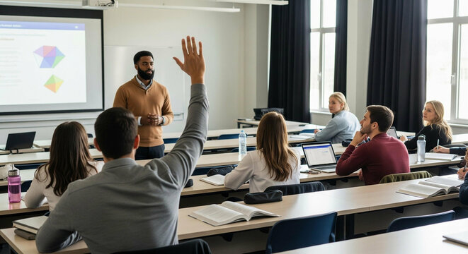 Interactive learning experience: students engage with the teacher during a lecture