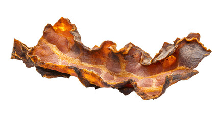 Obraz premium Crispy bacon strip isolated, perfect for breakfast menus and food photography projects, mouthwatering isolated on white background