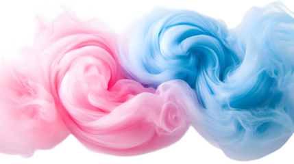 Abstract pink and blue swirl of light and airy textures, a gender reveal concept isolated on white background
