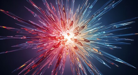 Abstract Crystal Burst: Red and Blue Prisms Radiating from a Central Light Source