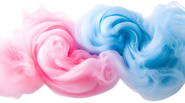 Abstract pink and blue swirl of light and airy textures, a gender reveal concept isolated on white background