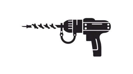 Flat black icon of ice fishing auger drill, isolated on white