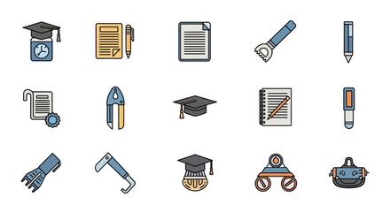 Obraz premium Vector Icons Set of Stylized Icon Set Blending Education Writing and Abstract Tools. Vector Illustrations. EPS Editable