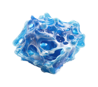 Dynamic blue abstract sculpture gallery design creative space isolated on transparent background, png