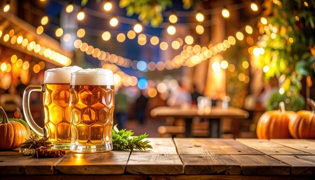 Celebrating autumn with craft beer and pumpkins at a festive outdoor gathering warm atmosphere nighttime joyful vibes