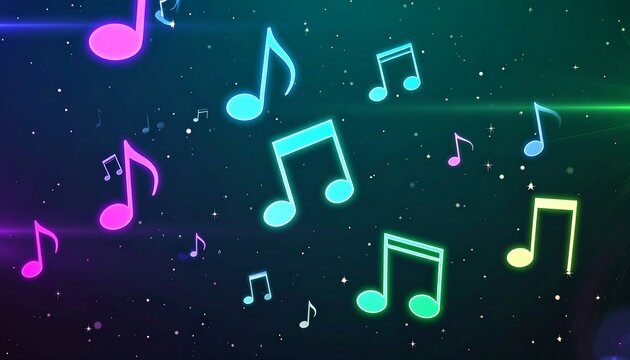 Abstract music background with neon notes