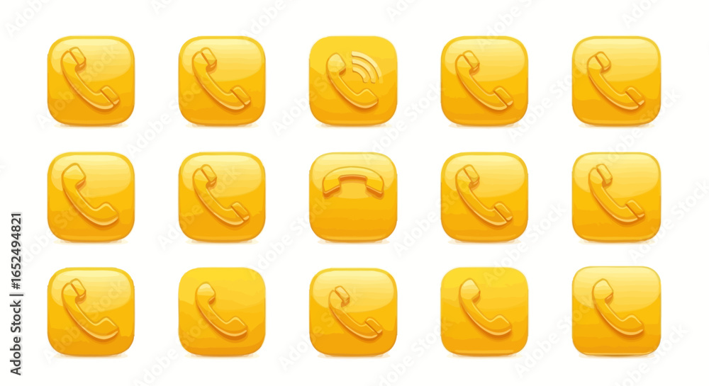 Aufkleber vector icons set of vibrant yellow 3d phone icons with glossy embossed finish for ui design. vector 